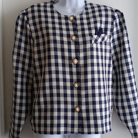 ⭐️Host Pick⭐️  Vintage D'ALLAIRDS | Blue and White Checkered Jacket - Picture 9 of 11